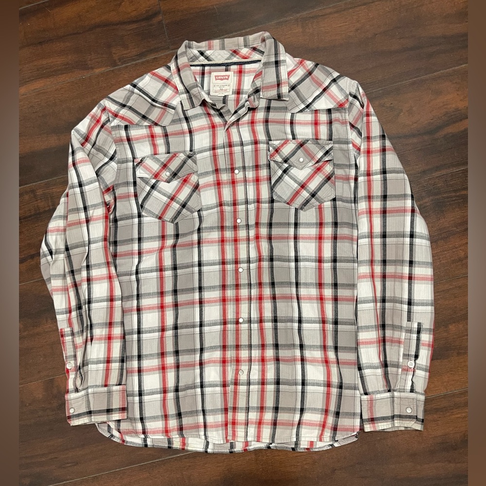 Levi’s Strauss And Co. Men Long Sleeve Shirt Pearl Snap Button Up Plaid XL